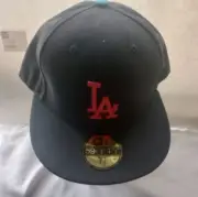 Los Angeles Dodgers LA MLB New Era 59fifty Fitted Gray & Pink Fitted Hat 7 7/8