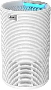 [Lenoxx] Air Purifier for Home & Office - CADR 170m³/h, 4 Fan Speeds, Sleep Mode, 7 Colour-Changing Lights, 2/4/8-hour Timer, Fan Speed Memory - 20m² Area Coverage, Pre Filter + HEPA + Activated Carbon