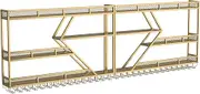 Metal Wine Rack Bar Shelves Wall Mounted with Hanging Wine Glass Rack Liquor Cabinet Bar Bottle Display Shelf Whiskey Shelf Large Size Capacity Kitchen Shelf Rack for Bar Ckitchen
