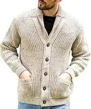[Generic] Men's Shawl Collar Pockets Sweaters Slim Fit Soft Knitted Sweater Cardigan Button Down Sweatshirt Cardigans
