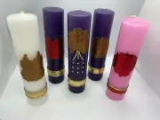 5 CIRIOS DE ADVIENTO Hechos mano en Mexico 8 x 2 " Peso 3 LIBRAS13 onzas