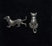 Vintage Cat & Dog Pin in 925 Sterling Silver - Made in The USA (J-045)