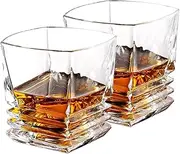 Whiskey Glasses,Set of 2 10 Oz Crystal Rock Glasses,Square Drinking Glasses for Scotch Bourbon Liquor Brandy Rum Old Fashioned Barware,for Men and Dad Father's Day,Retirement,Wedding