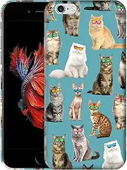 for iPhone 6 Plus / 6S Plus, iPhone 6 Plus / 6S Plus Case - Cat Pattern with Sunglasses Teal Printed Sleek Cute Plastic Hard Protective Designer Back Case for iPhone 6 Plus / 6S Plus