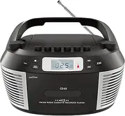 Portable CD and Cassette Player Boombox Combo, AM FM Radio with Remote, Compatible CDs, CD-R/RW, USB Playback with Earphone Jack, 5.1V Bluetooth Speaker, Battery Operated or AC Powered