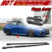 Painted Black Fit FOR SUBARU WRX STI Sedan DTO Side Skirts + Free Canard Fin