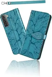 Compatible with Samsung Galaxy S21 FE 5G Wallet Case: Premium PU Leather Flip Folio Cover with Card Slots, Magnetic Closure, Wrist Strap, Stand Function Full Protection for 6.4 Screen Turquoise