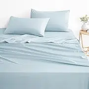 Wake In Cloud - Queen Bed Sheets Set, 1000TC Ultra Soft Microfiber Bedding, Extra Deep Fitted Sheet & Flat Sheet & 2 Pillowcases, 4 Piece, Light Blue, Queen Size
