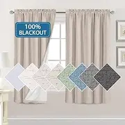 H.VERSAILTEX Linen Look 100% Blackout Curtains for Bedroom Full Light Blocking Rod Pocket Linen Textured Thick Window Curtain Drapes with White Backing, 2 Panels Set, Each W132cm x D160cm, Natural