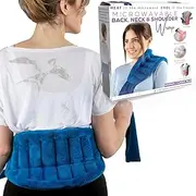 Versatile Microwavable Heat Pack for Lower Back Pain Relief, Neck & Shoulder, Cramps, Muscle Aches – 20x50cm Heating Pads Area with Longer Ties to Secure Anywhere - Flaxseed Wheat Hot/Cold Bag (Blue)