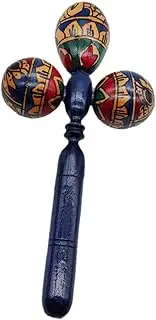 yuksok Maraca Rumba Shaker Wood with Three Head for Kids Adults Hand Percussion Rattle Music Instrument for Game Performance Party, Blue