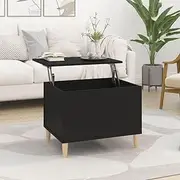 Lift-Top Coffee Table Black 60x44.5x45 cm - Engineered Wood with Solid Eucalyptus Wood Legs, Living Room Furniture with Hidden Storage