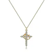 Trendy Diamonds Chain with Elegant Sturdy Stainless Steel Crosses Pendant Portable for Stylish Outfits Daily Use Gold