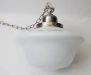 15" White Cased Milk Glass Acorn Globe Pendant Hanging Lamp Schoolhouse Art Deco