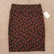 LuLaRoe Cassie Skirt XL Pink Green Floral Knee Length Pull On Pencil New