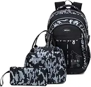 [ZHIERNA] School Backpack Boys Teenager Backpack Kids School Bags Children's Backpack Camouflage Backpacks Teenagers School Daypacks Shoulder Bags Set with Lunch Pack and Pencil Case