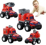 Fire Truck Toy Cars for Boys Girls Ages 2-4 - 4 Pack Press N Go Toy Cars for Toddlers 1-3 Emergency Vehicle Toys for 1 2 3 Year Old Birthday Gift, Pull Back Cars for Construction Sand Box