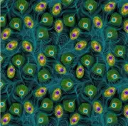 "Mardi-Gras Parade" Peacock Feathers Fabric•1yd BTY Cotton•GORGEOUS! Fast Ship!
