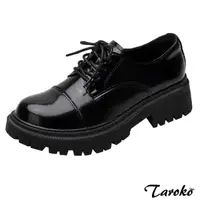 在飛比找momo購物網優惠-【Taroko】輕鬆行走漆皮綁帶厚底皮鞋(黑色)