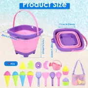 Kids Beach Sand Toy Set Collapsible Silicone Sand Buckets with Mesh Bag tymgU