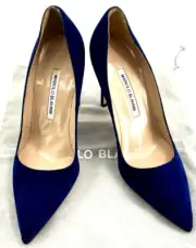 NEW $650 Manolo Blahnik BB 105 Pumps Shoes Heels Blue Suede sz EU 38.5 US 8