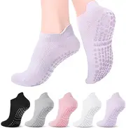 [QuokkaChic] 5 Pairs Pilates Yoga Grip Socks, Women Non Slip Grip Socks for Hospital, Dance, Yoga, Size UK 4-7