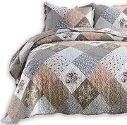 ENJOHOS 3-Piece Pink Grey Quilt Bedspread Sets King Size Coverlet Lightweight Reversible Bedspread for King Bed Korean Style Flower Garden on Pink Checker Daybed Bedding
