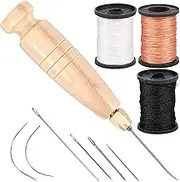 Leather Sewing Kit Heavy Duty Upholstery Thread and Needle Kit Repair Sewing Thread Kit 3-Spool 80 Yards Nylon Waxed Thread and Needle Set with 7 Needles for Home Leather Bags Sofa Repair and Sewing