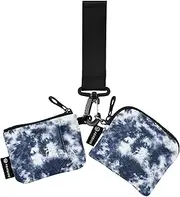 [Caihoyu] Blue Tie Dye Women's Card Cases Change Holder Mini Fashion Change Purse Key Holder with Zipper Pocket for Men Women 2 Pcs, Multicolor, 4.13"(L) x 3.5"(W), Travel Accessory
