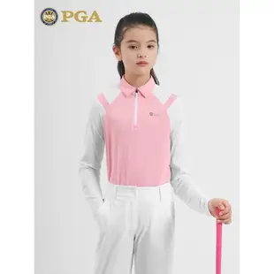 美國PGA兒童高爾夫衣服新款春夏季女童長袖T恤冰絲袖青少年服裝