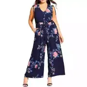 CITY CHIC Aika Navy Floral Wide Leg Jumpsuit Sleeveless Women’s Plus Size 16