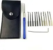 12PCS Lock Pick Set with Black Bag,Stainless Stell Pick Tools with Blue Long Handle,Lock Opener