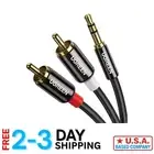 Durable 3.5mm to 2RCA Y Splitter Cable - Tangle-Free, Gold-Plated Connector