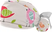 [FVQL] 2 Pcs Nurse Caps for Women, Reusable Surgical Cap Scrub Cap, Birds Floral Pattern