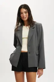 [Cotton On Women] Cotton On Women - Luis Blazer - Charcoal 12 CHARCOAL