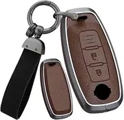 ontto 3 Buttons Leather Key Fob Cover fit for Nissan Qashqai Altima Teana Ariya X-Trail t33 Qashqai J12 2022 2023 Keychain Accessories Zinc Alloy Smart Key Case Shell Holder Bag Keyring Brown A
