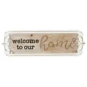 Willow & Silk Wooden 80cm 'Welcome to Our Home' Plaque Sign Wall Art/Door Decor