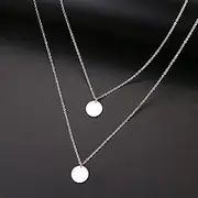 [SHMAZ] Women Double Stainless Steel Necklace Geometry Double Disc Pendant Gold and Silver Color