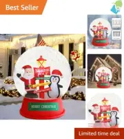 6FT Inflatable Christmas Snow Globe - Lighted Santa & Penguin Yard Decor