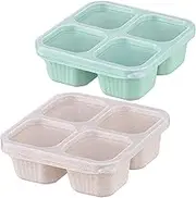 Dafape Bento Snack Boxes, Reusable Lunch Meal Box 4 Compartment Food Storage Containers Fruit Salad Serving Tray with Lid Work Travel Leakproof Stackable Platter Set of 2 (Beige & Green)