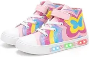 [Generic] Toddler Sneakers Kids High Top Easy Fasten Canvas Shoes Boys Girls Light Up Flashing Walking Sneakers