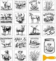 GLOBLELAND 18 Sheets Farm Animals Transfer Stickers 3.9x3.6inch Black and White Transfer Decal Windmill Cow Rub on Transfer for Furniture Vase Glass Art Crafts Decorations
