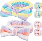 Shindel 6PCS Face Wash Headband Set, Makeup Wash Headbands with Wristbands Coral Fleece Bow Hair Bands for Women Spa Skin Care Yoga
