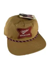 NEW MILLER HIGH LIFE SnapBack Hat Cap Tan Flat Bill Rope Band Retro 90s Beer NWT