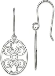 [JewelryWeb] 925 Sterling Silver Shepherd hook Polished Oval Filigree Long Drop Dangle Earrings 35x15mm Wide-Dangle Earring for Women