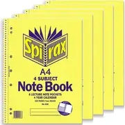 Spirax 606 4 Subject Notebook Spiral Bound 320 Page (A4) [Pack 5]