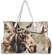 [YXYZRMY] Moose Head Retro Beach Bag for Women Large Beach Tote Bag Zipper for Swim Gym Travel Daily