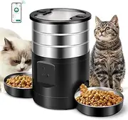 5L Automatic Cat Food Dispenser with Double Bowls, 2.4G WiFi Prevention Congestion 1-40 Portions Personalized Feeding 24-Hour Booking, Automatic Dispenser For Dogs and Cats