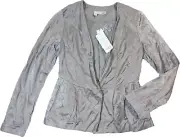 Eileen Fisher Steel Satin Silver V-Neck Button Front Peplum Dress Jacket