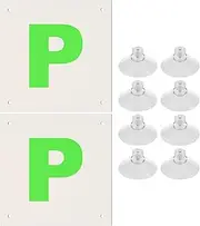 Keruhsci Pack of 2 Fully Magnetic P Plates for Car New Driver, P Plates Magnetic with 8 Suction Cups,Reflect Light When Driving at Night,Perfect Choice for Driving Security